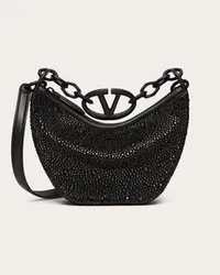 Valentino Garavani MINI HOBO VLOGO MOON BAG CON STRASS Donna NERO Nero