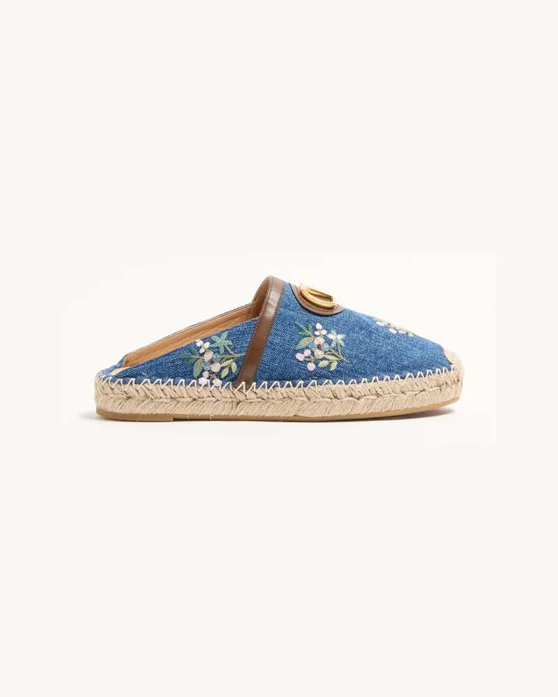 Valentino Garavani Mule VLogo Signature In Denim Con Ricamo Floreale 25Mm Donna DENIM Denim