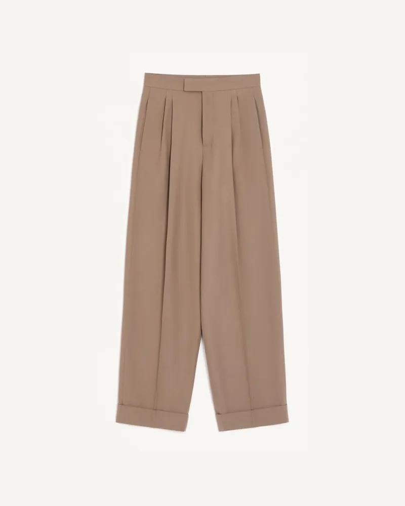 Valentino Garavani Pantalone Valentino in lana nattè con risvolto Uomo BEIGE Beige