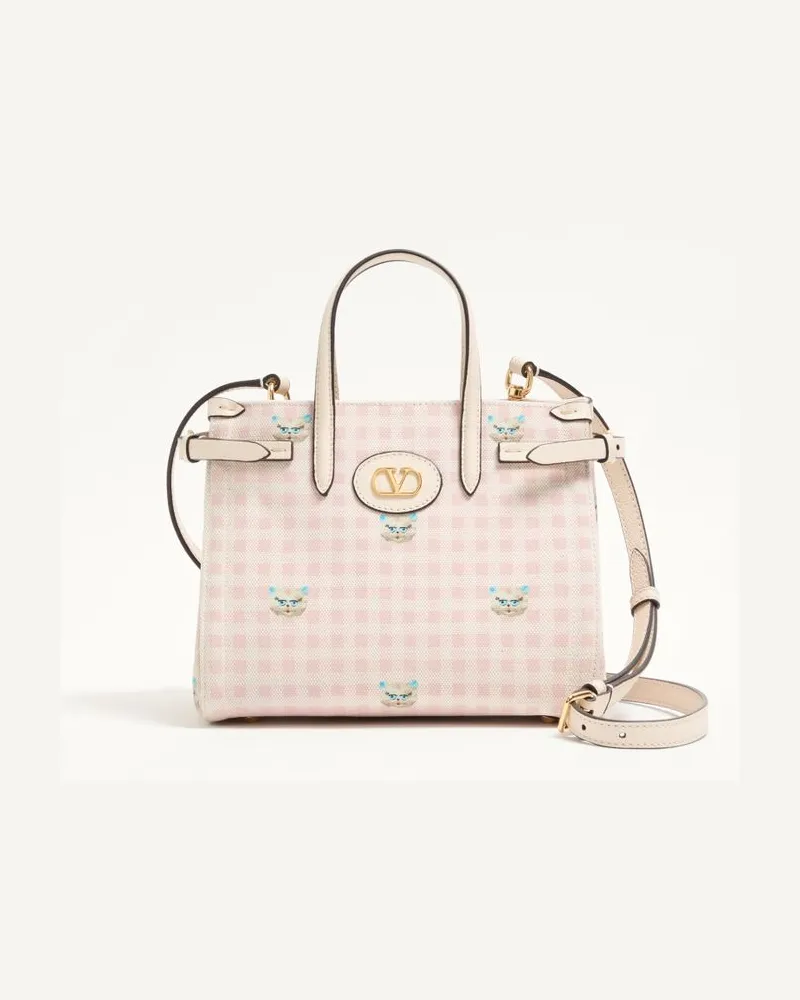 Valentino Garavani Borsa shopping piccola Valentino Garavani Antibes in canvas Vichy Le Chat de La Maison Donna ROSA/AVORIO Rosa