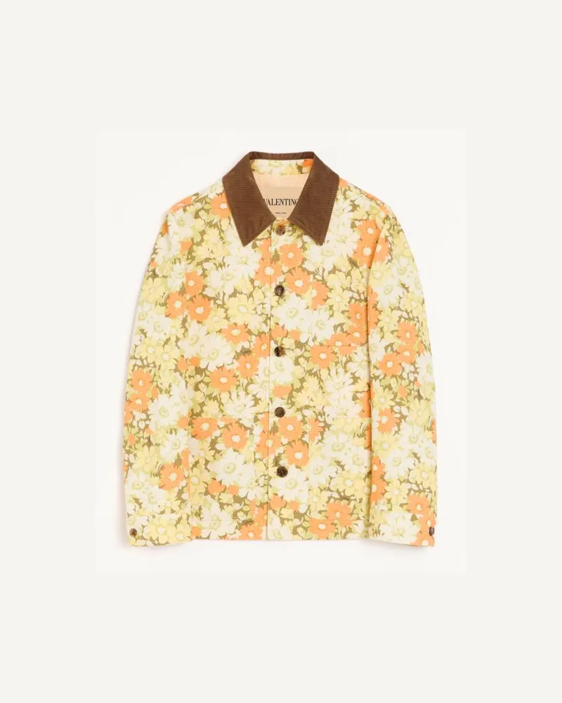 Valentino Garavani Giacca Camicia Valentino In Drill Di Cotone Con Stampa Papier Floral Uomo MULTICOLOR Multicolor