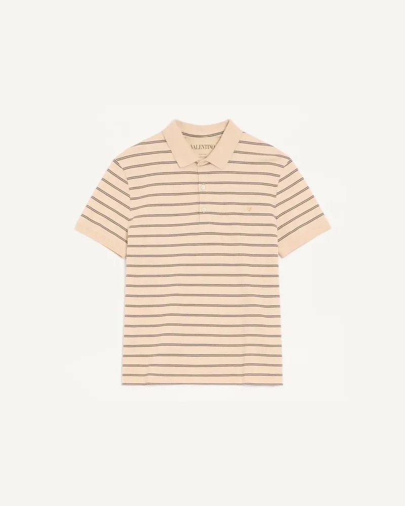 Valentino Garavani Polo Valentino in piquet di cotone con VGold a righe Uomo BEIGE/NAVY Beige