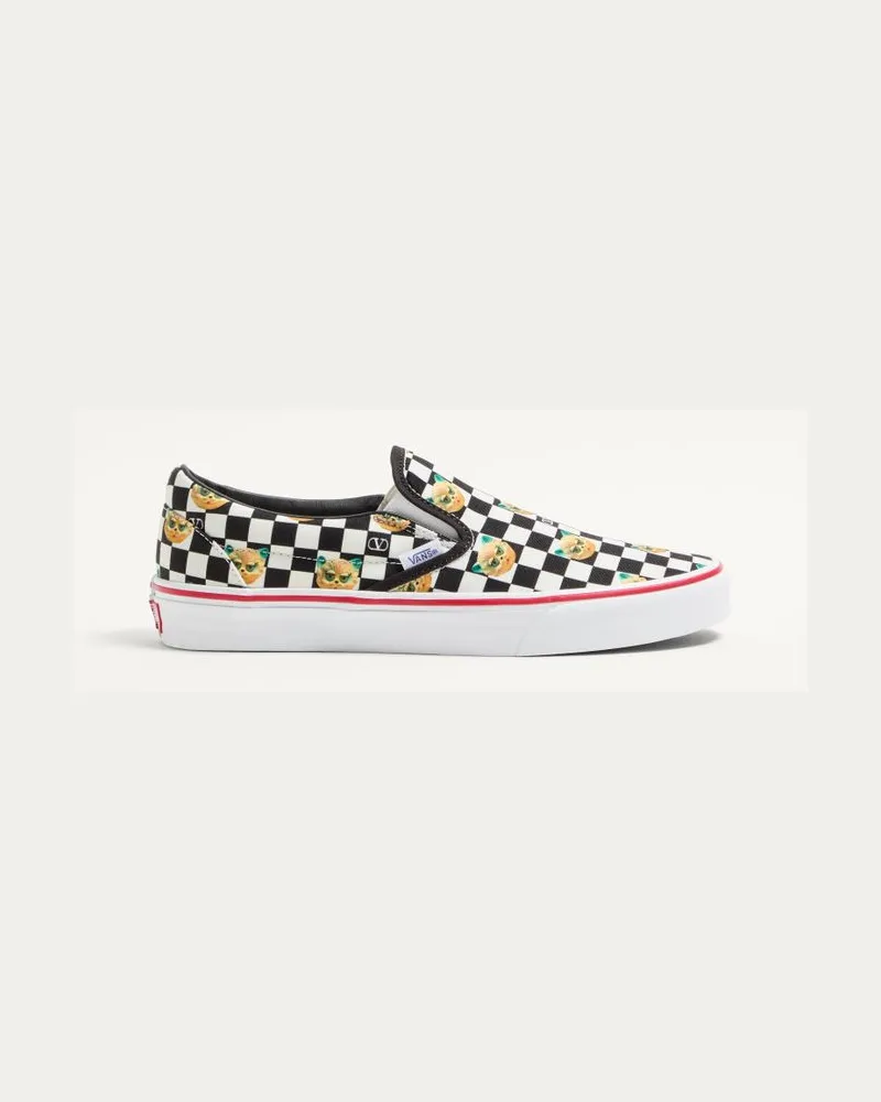 Valentino Garavani Sneaker Slip-On Valentino Garavani And Vans In Tessuto Con Stampa Le Chat De La Maison E Stampa VLogo Checkerboard Uomo NERO/BIANCO Nero