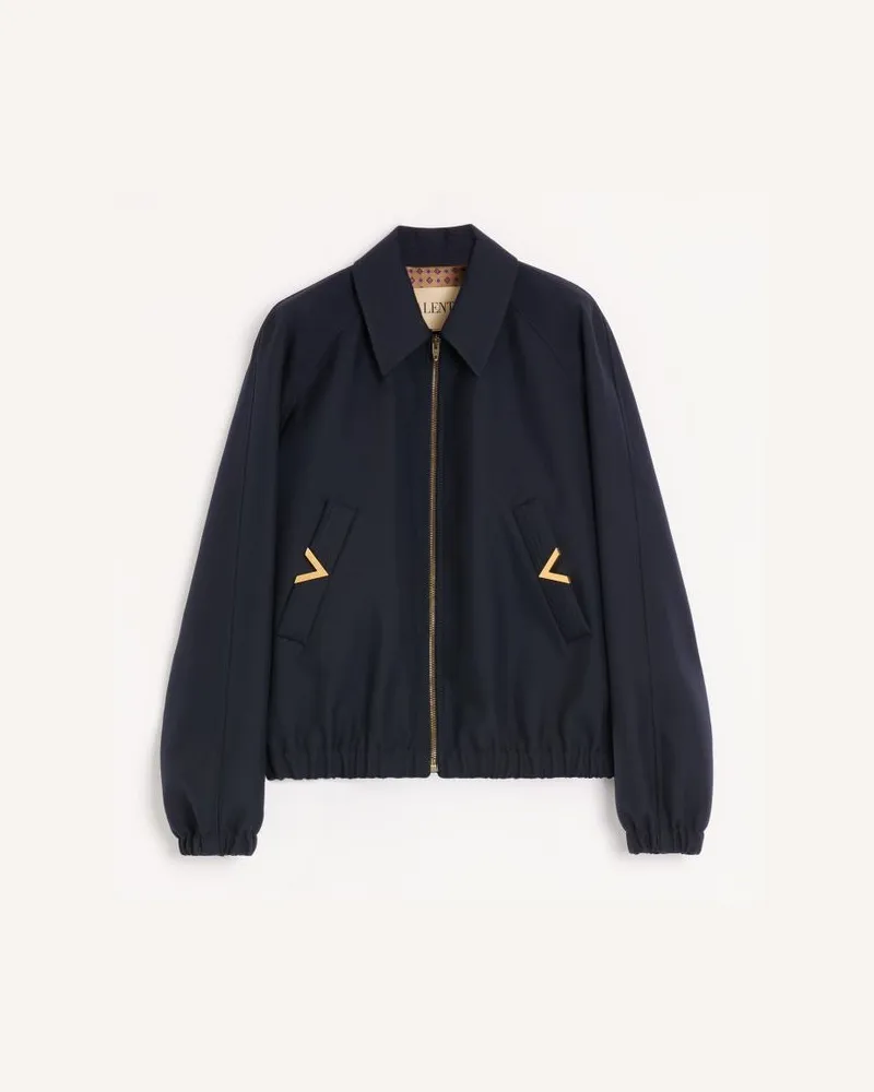 Valentino Garavani Bomber Valentino In Nylon Con VGold Su Tasche Laterali Uomo NAVY Navy