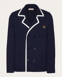 Valentino Garavani GIACCA DOPPIOPETTO IN LANA CON V DETAIL METALLICA Uomo NAVY/AVORIO Navy