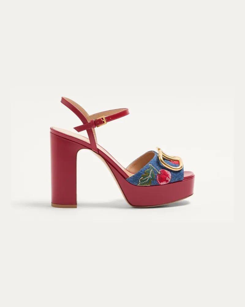Valentino Garavani Sandalo Con Plateau VLogo Signature In Denim Con Ricamo Cherryfic 115Mm Donna DENIM/MULTICOLOR Denim