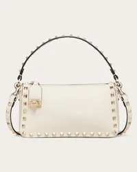 Valentino Garavani BORSA PICCOLA A TRACOLLA ROCKSTUD IN VITELLO GRANATO Donna LIGHT IVORY Light