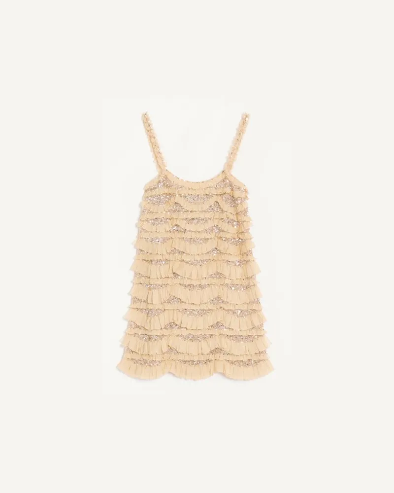 Valentino Garavani Abito Corto In Tulle Illusione Ricamato Donna BEIGE Beige