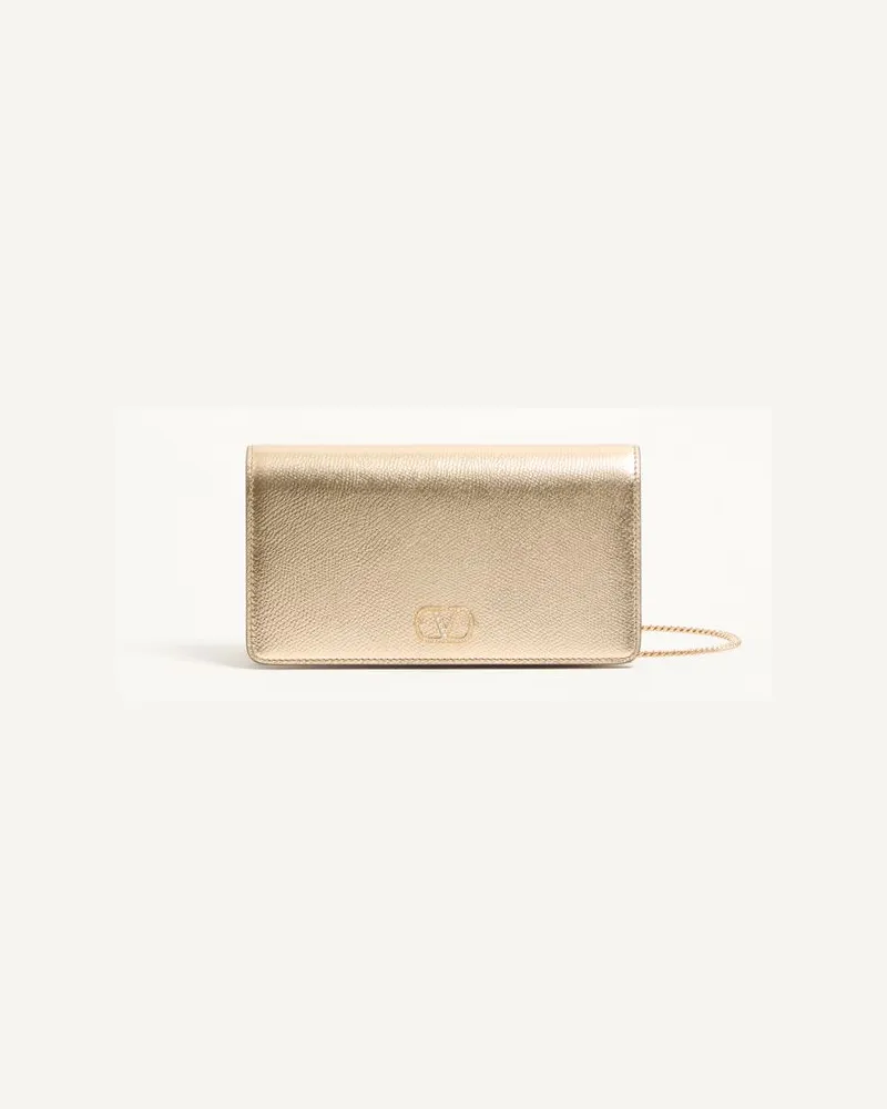 Valentino Garavani Mini Borsa A Tracolla VLogo Signature In Vitello Granato Laminato Con Logo Gioiello Donna ORO/CRYSTAL Oro