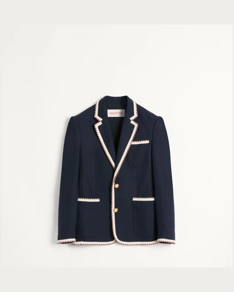 Valentino Garavani Giacca Monopetto In Jersey Di Cotone Con Piping In Torchon Uomo NAVY Navy