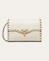 Valentino Garavani BORSA PICCOLA A TRACOLLA ROCKSTUD IN VITELLO GRANATO Donna LIGHT IVORY Light