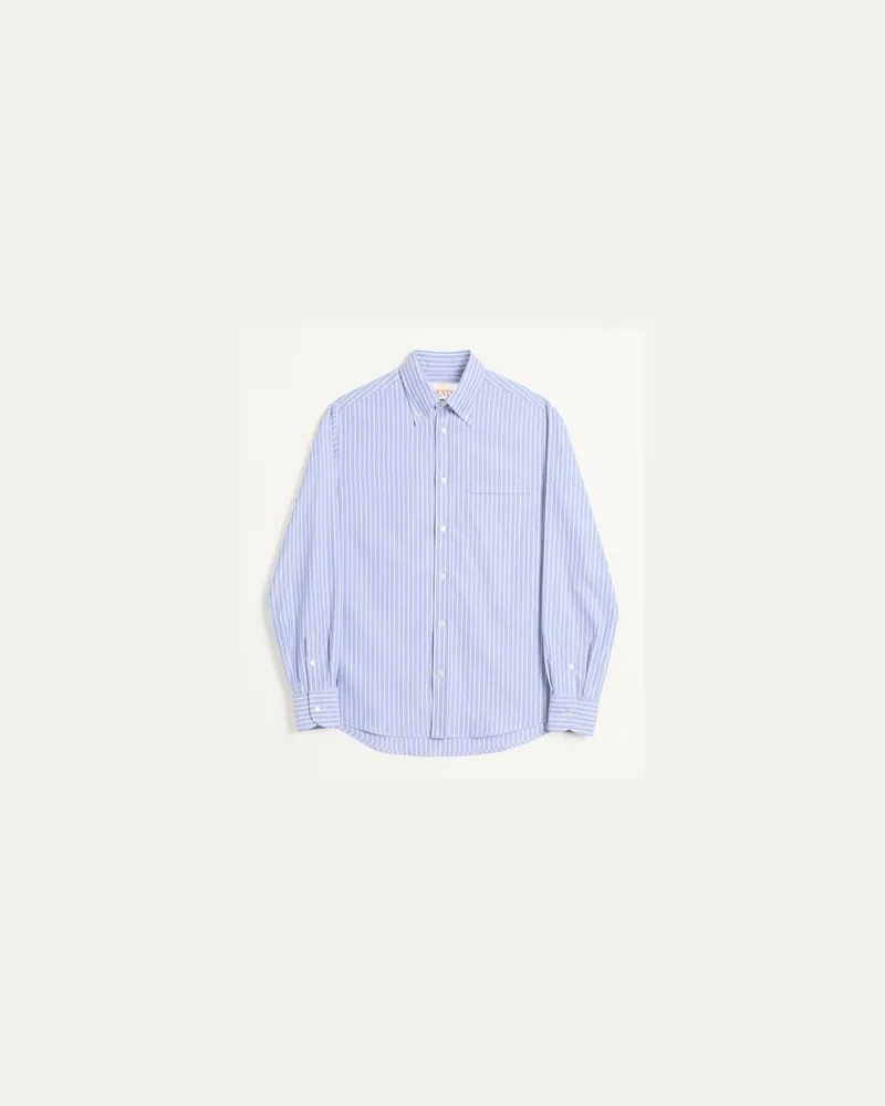 Valentino Garavani Camicia In Cotone Con Ricamo Vlogo Uomo BIANCO/AZZURRO 42 