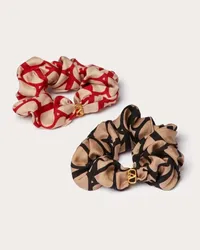 Valentino Garavani SET SCRUNCHIES TOILE ICONOGRAPHE IN SETA CON APPLICAZIONE VLOGO Donna BEIGE/NERO,BEIGE/ROSSO Beige