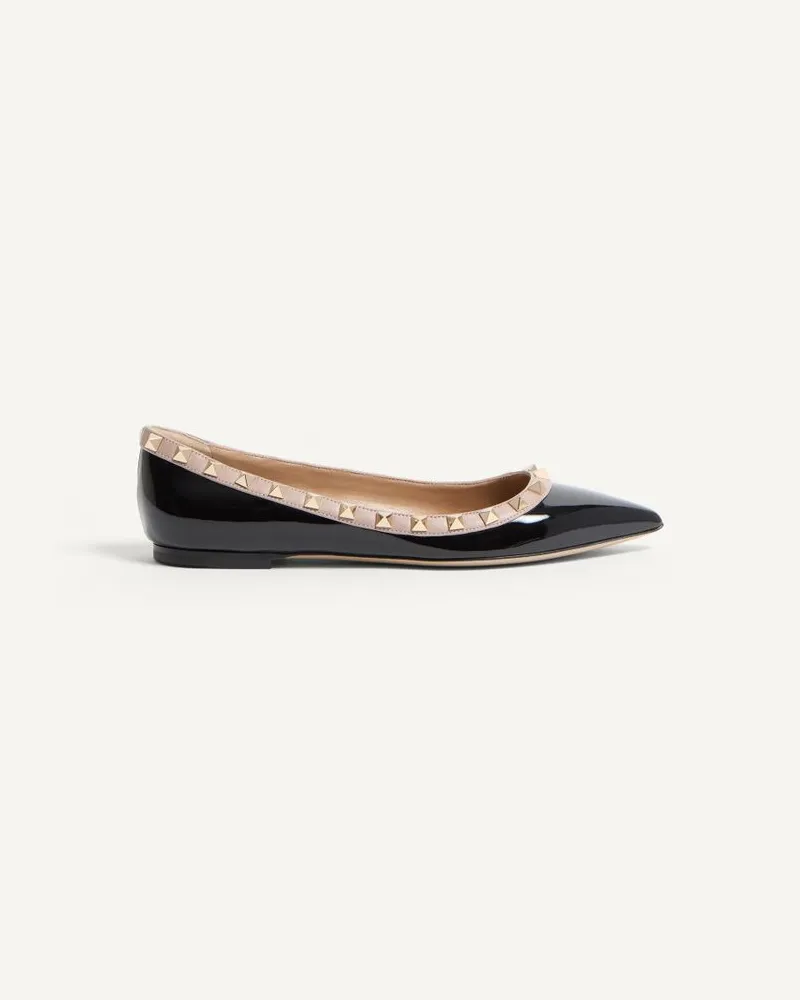 Valentino Garavani Ballerina Rockstud In Vernice Donna NERO/POUDRE Nero