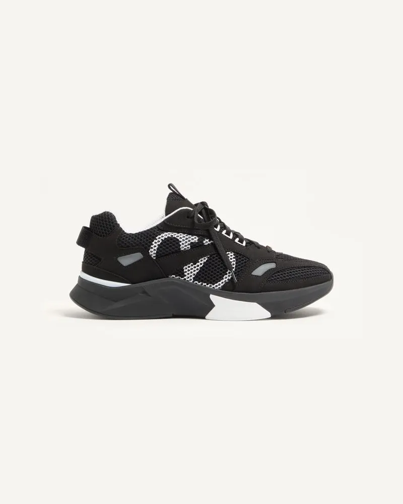 Valentino Garavani Sneaker Demivee in tessuto mesh con riporti in suede Uomo NERO/GRIGIO Nero
