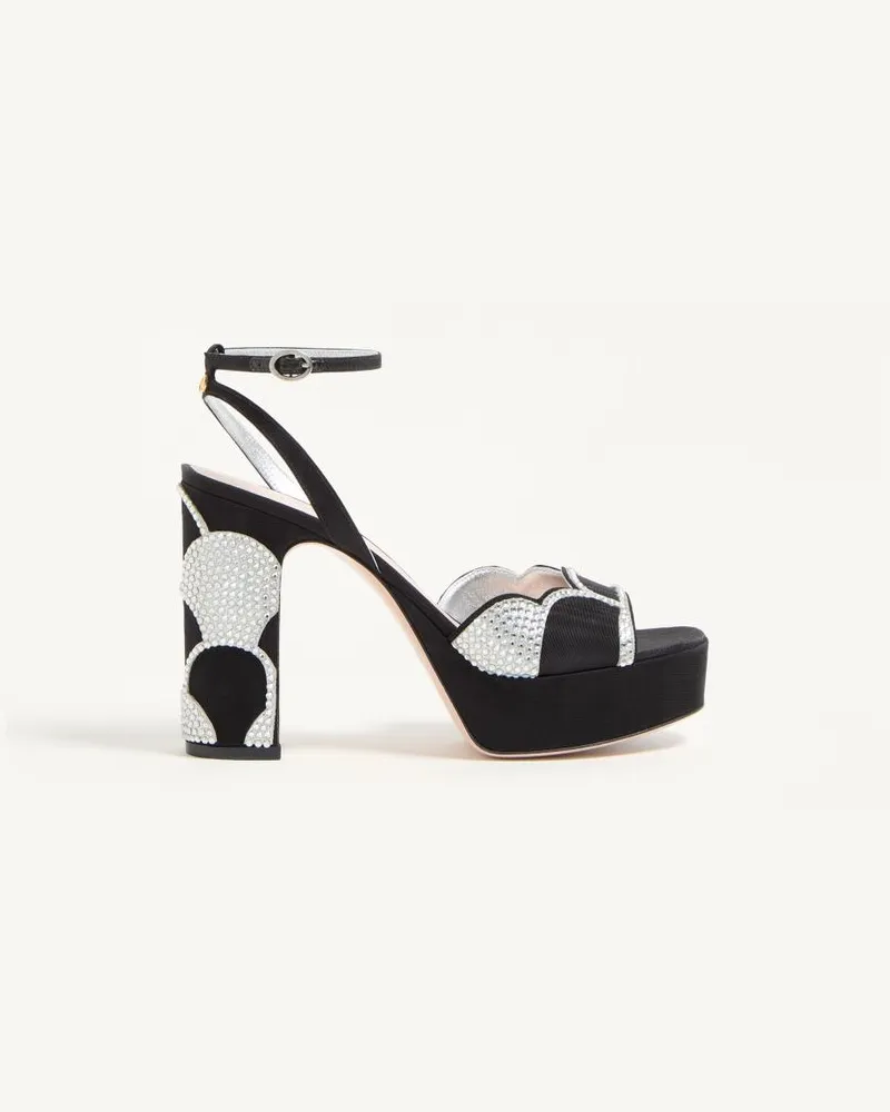Valentino Garavani Sandalo Con Plateau Bowow In Tessuto Moirè Con Cristalli 115Mm Donna NERO/SILVER Nero