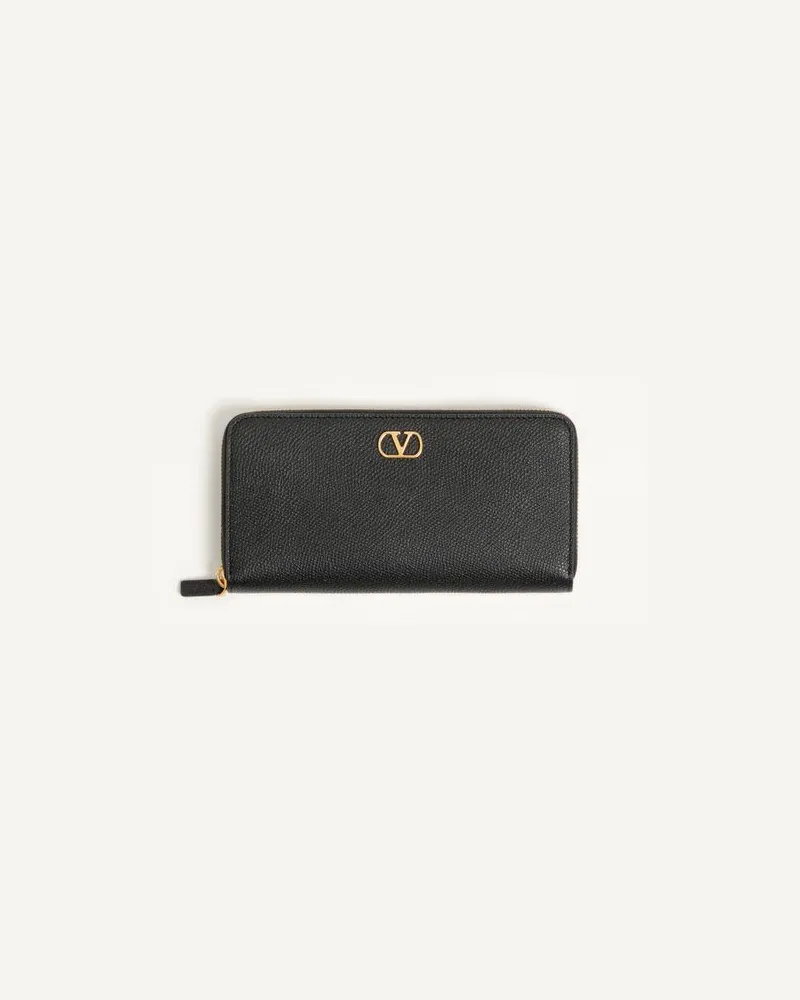 Valentino Garavani Portafoglio con zip VLogo Signature in Vitello Granato Donna NERO Nero