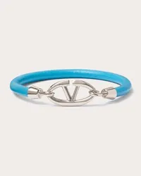 Valentino Garavani BRACCIALE VLOGO THE BOLD EDITION GARAVANI IN CUOIO E METALLO Uomo SKY BLUE Sky