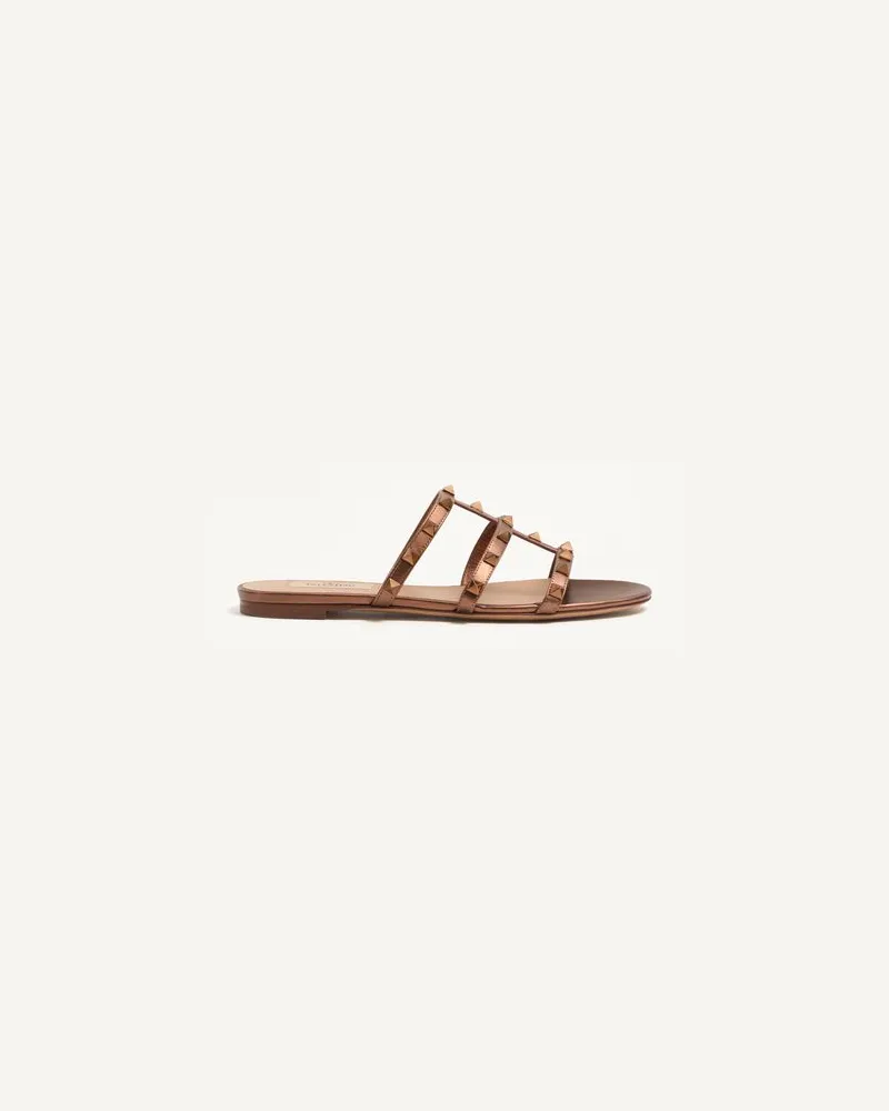 Valentino Garavani Sandalo Slider Basso Rockstud In Nappa Laminata Donna BRONZE Bronze