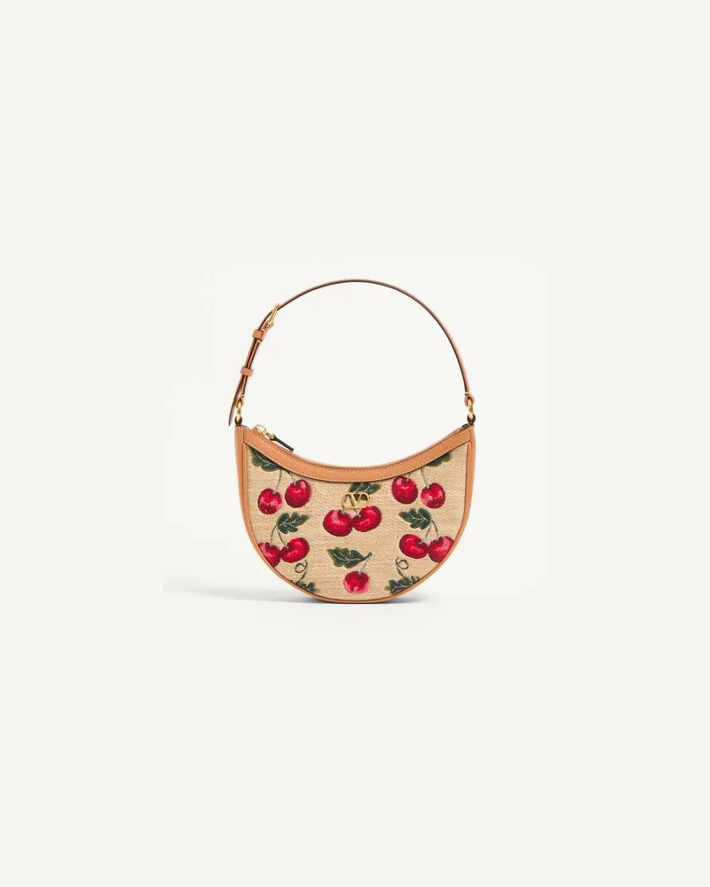 Valentino Garavani Mini Borsa Hobo Vlogo Signature In Rafia Jacquard Con Motivo Cherryfic Donna NATURALE/ROSSO Naturale