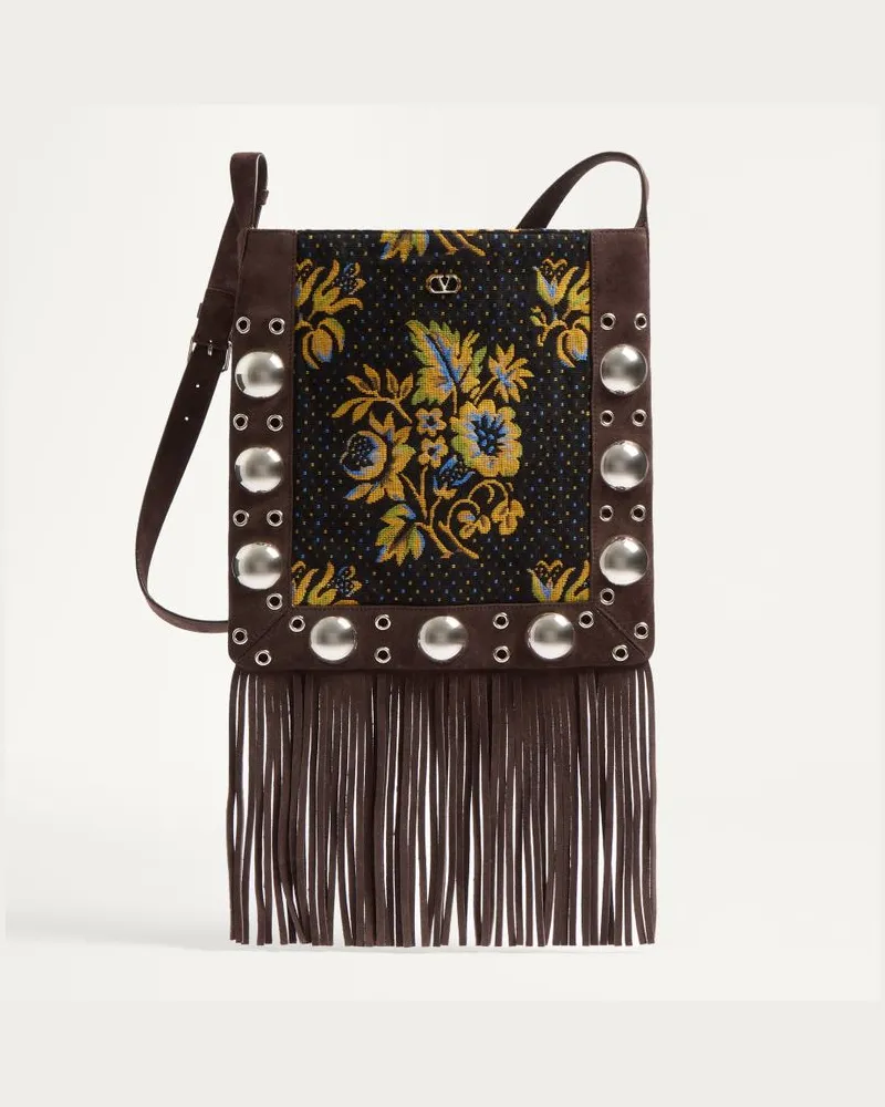 Valentino Garavani Borsa A Spalla Valentino Garavani Nellcôte In Tessuto Jacquard Con Frange Uomo MULTICOLOR/TESTA DI MORO Multicolor