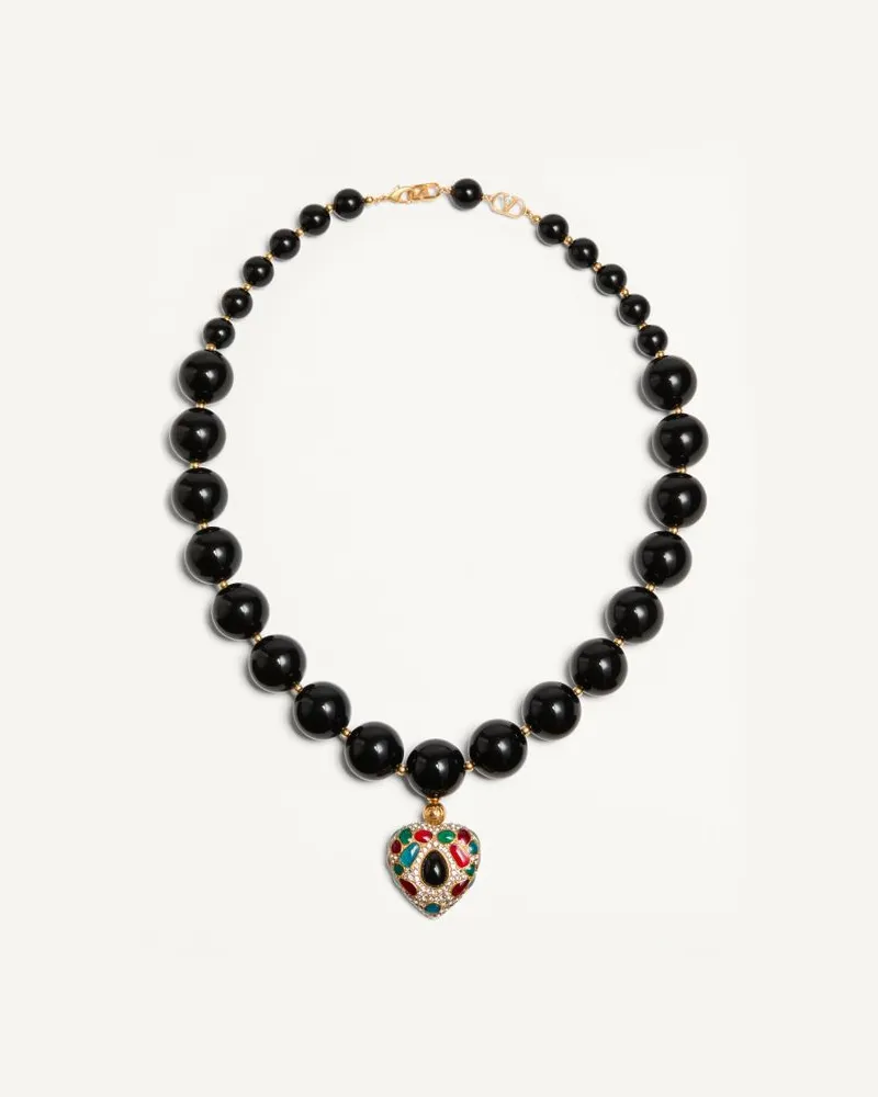 Valentino Garavani Collana Coeur Royal In Metallo, Resina, Smalto E Cristalli Swarovski Donna ANTIQUE BRASS/ROSSO/NERO/CRYSTAL Antique