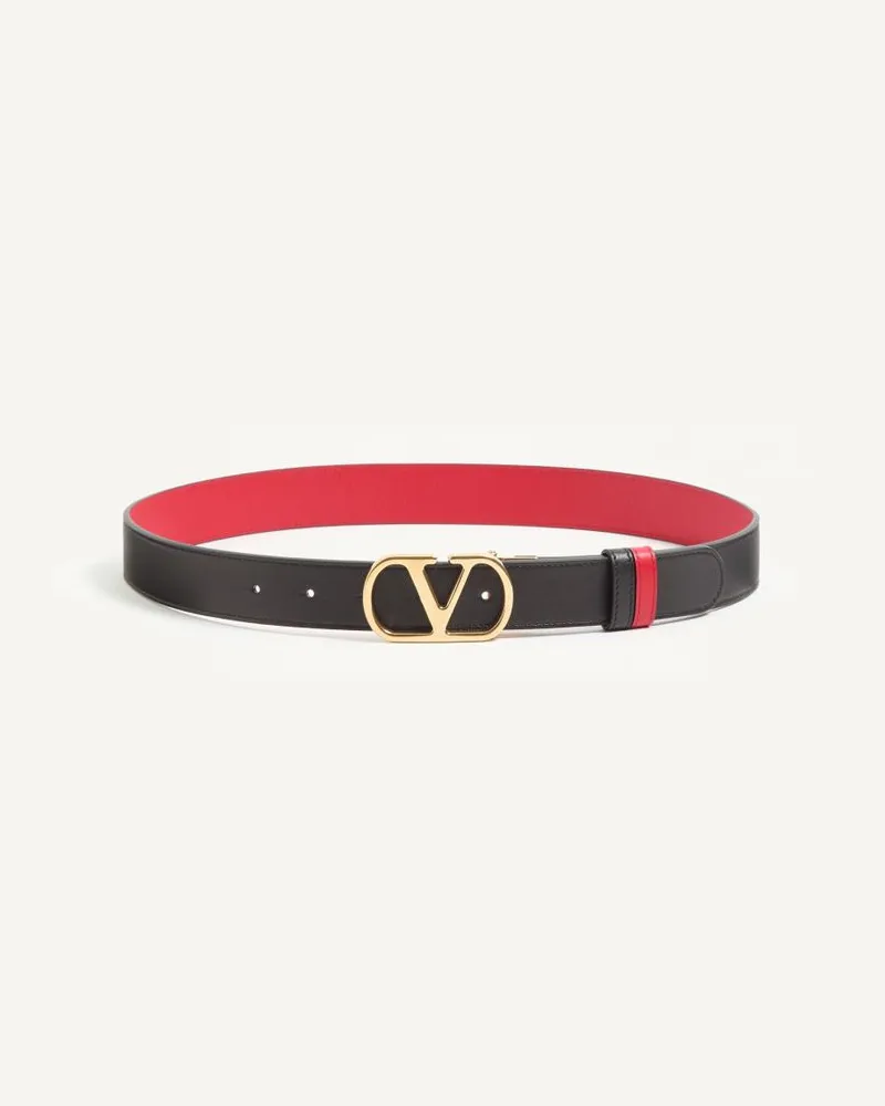 Valentino Garavani Cintura Reversibile VLogo Signature In Vitello Lucido 30 Mm Donna NERO/ROUGE PUR Nero