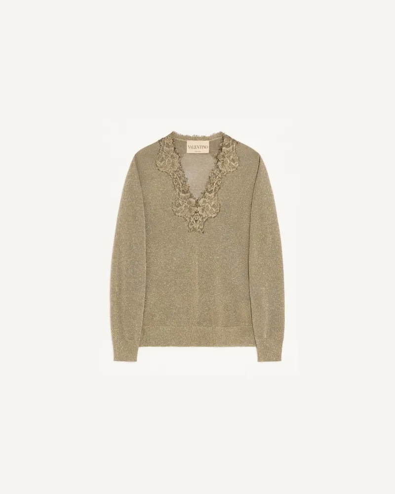 Valentino Garavani Maglia In Lurex Con Pizzo Donna ORO Oro