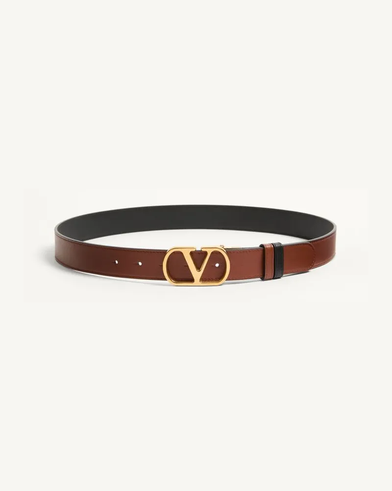 Valentino Garavani Cintura Reversibile VLogo Signature In Vitello Lucido 30 Mm Uomo DEEP CARAMEL/NERO Deep