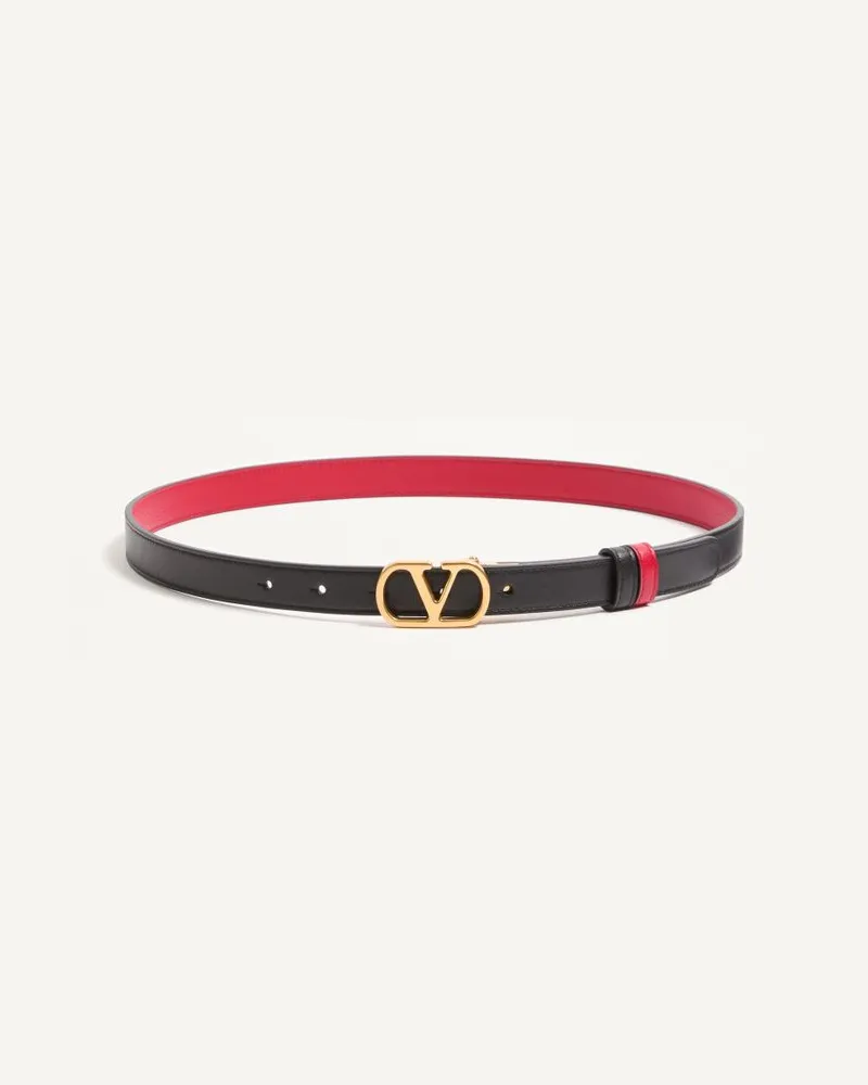 Valentino Garavani Cintura Reversibile VLogo Signature In Vitello Lucido 20 Mm Donna NERO/ROUGE PUR Nero