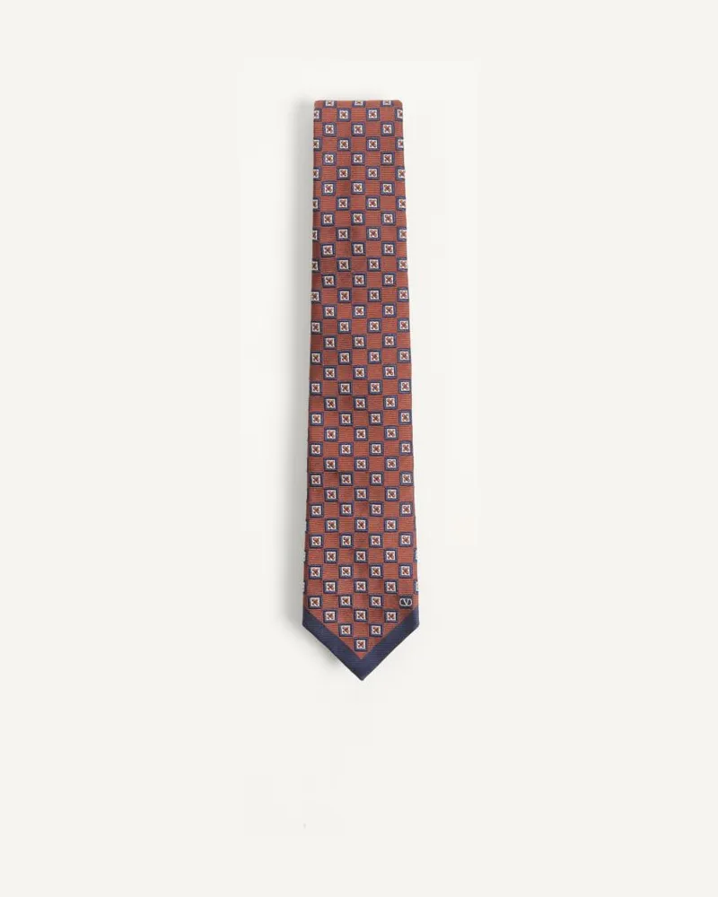 Valentino Garavani Cravatta Valentie in seta jacquard con motivo geometrico Uomo ARANCIONE/BLU/AVORIO Arancione