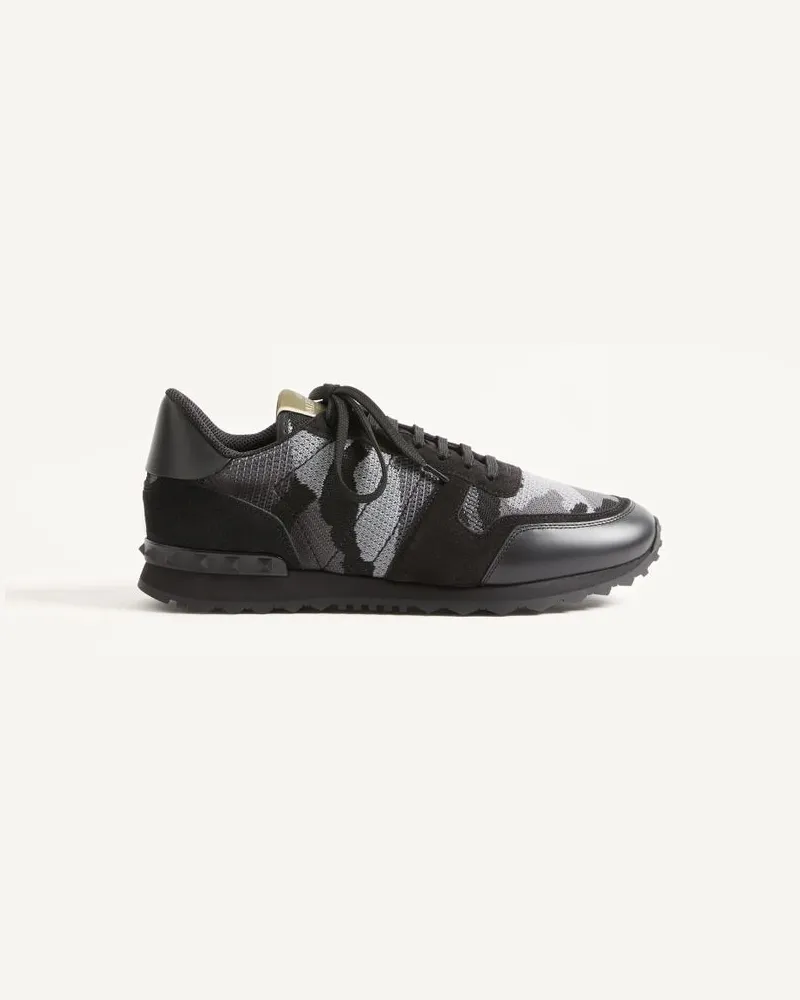 Valentino Garavani Sneaker Rockrunner Camouflage In Tessuto-Rete Uomo ANTRACITE/NERO Antracite