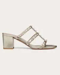 Valentino Garavani SANDALO SLIDER ROCKSTUD IN VITELLO METALLIZZATO 60MM Donna SKIN Skin