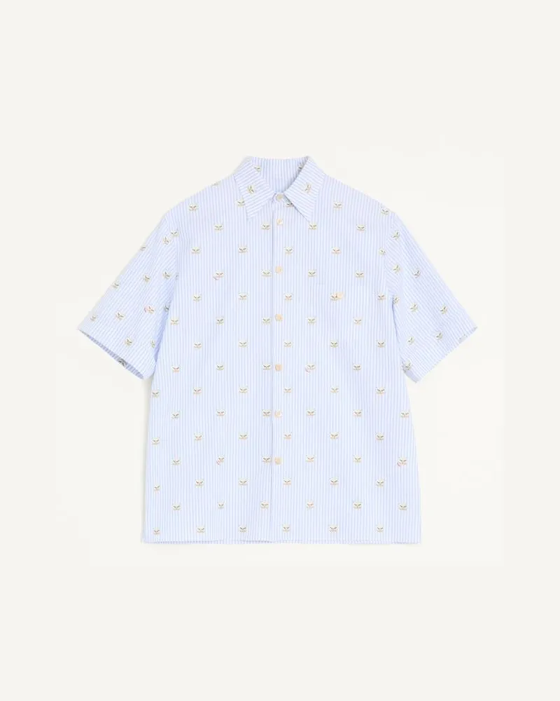 Valentino Garavani Camicia Valentino In Cotone Oxford Con Stampa Le Chat De La Maison Uomo AZZURRO/BIANCO Azzurro