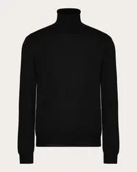 Valentino Garavani MAGLIONE COLLO ALTO IN LANA CON RICAMO VLOGO SIGNATURE Uomo NERO Nero