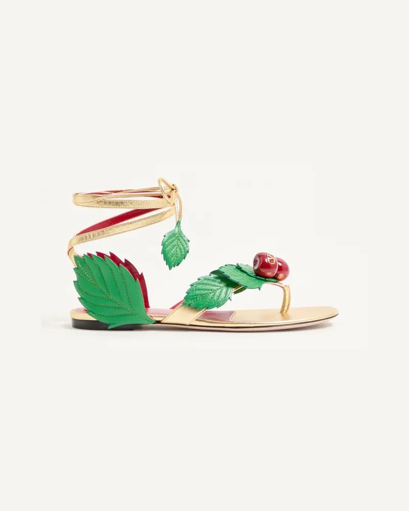 Valentino Garavani Sandalo Thong Cherryfic In Nappa Laminata E Capretto Donna ANTIQUE BRASS/MULTICOLOR Antique