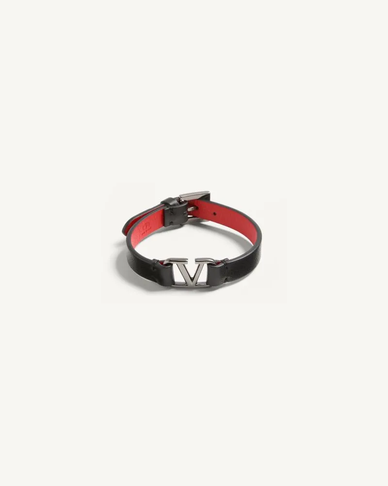 Valentino Garavani Bracciale VLogo Signature In Pelle Uomo NERO/ROUGE PUR Nero