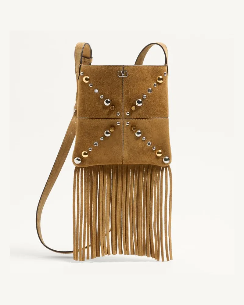 Valentino Garavani Borsa A Spalla Piccola Valentino Garavani Nellcôte In Suede Con Frange Donna HAVANA BEIGE Havana
