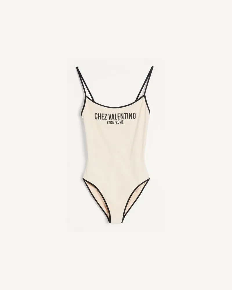 Valentino Garavani Costume Da Bagno In Lycra Piquet Donna BETULLA/NERO Betulla