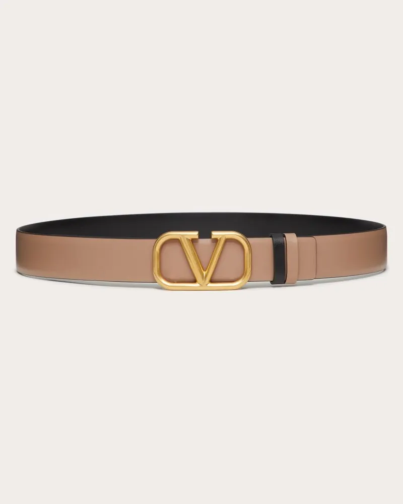 Valentino Garavani Cintura Reversibile VLogo Signature In Vitello Lucido 30 Mm Donna SMOKEY BROWN/NERO Smokey