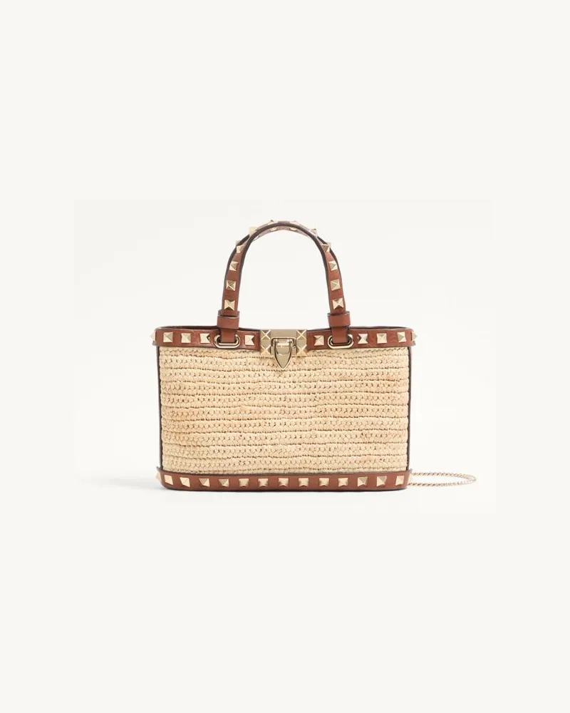 Valentino Garavani Mini Borsa Shopping Rockstud In Rafia Donna NATURALE/SELLERIA Naturale