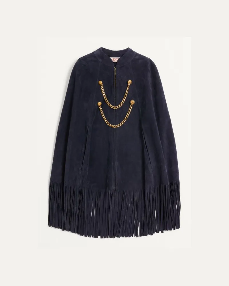 Valentino Garavani Cappa In Suede Con Frange Uomo NAVY Navy