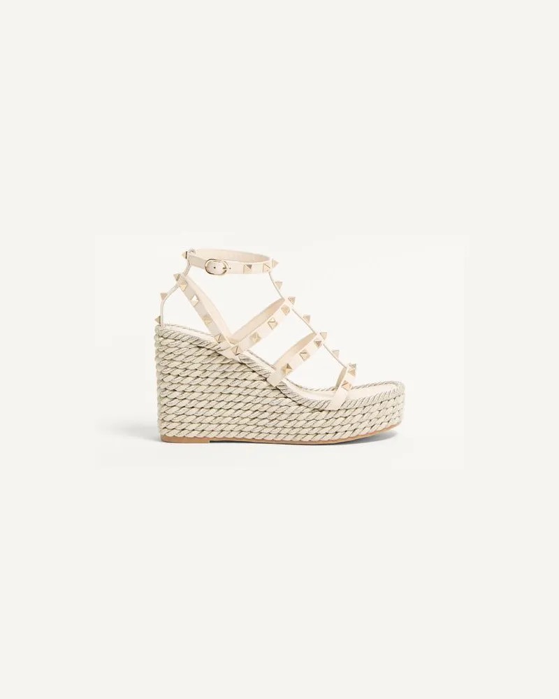 Valentino Garavani Sandalo Zeppa Rockstud In Vitello Con Cinturini 95Mm Donna LIGHT IVORY Light