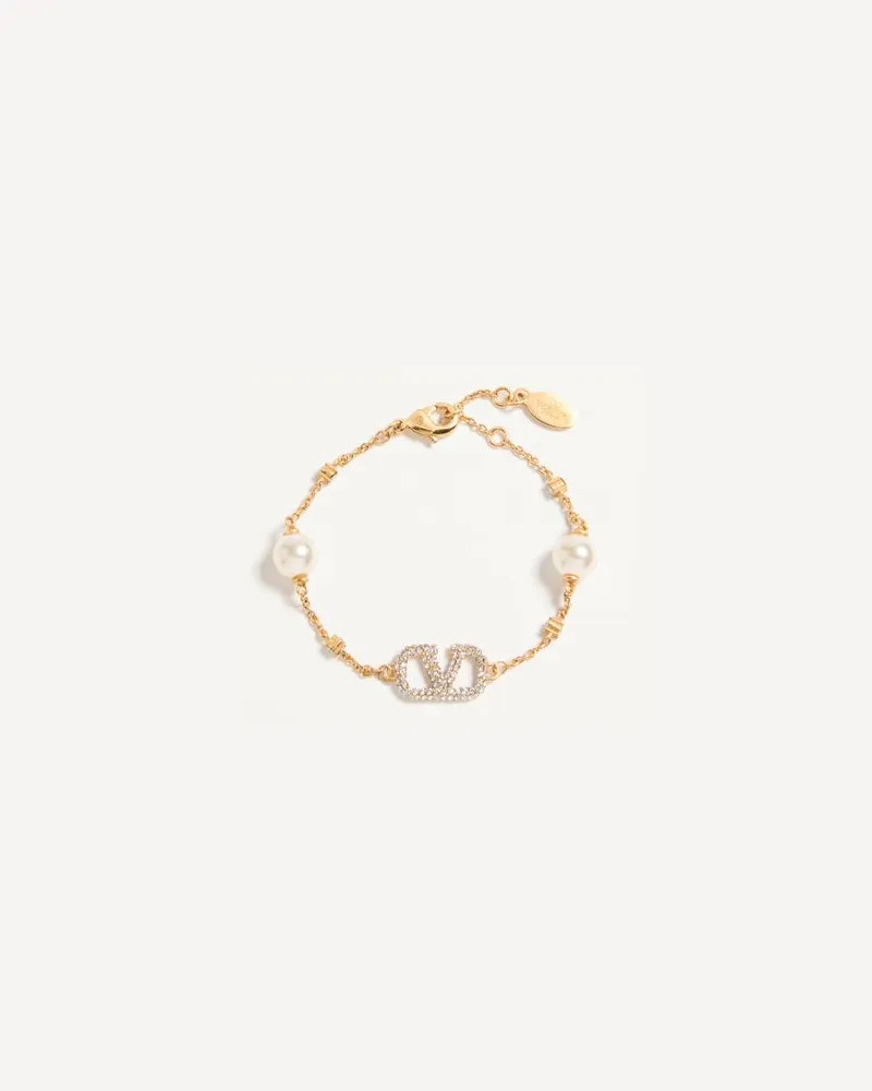 Valentino Garavani Bracciale Vlogo Signature In Metallo, Cristalli Swarovski E Perle Donna ORO Oro