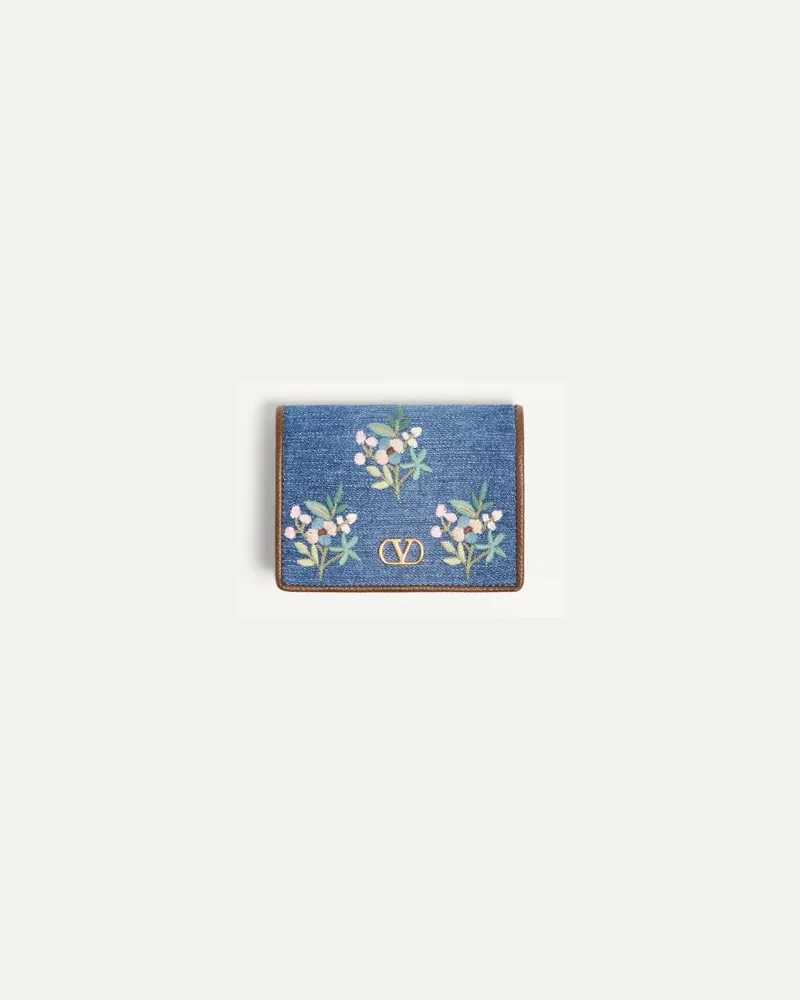Valentino Garavani Portafoglio Valentino Garavani VLogo Signature in denim con ricamo floreale Donna DENIM Denim