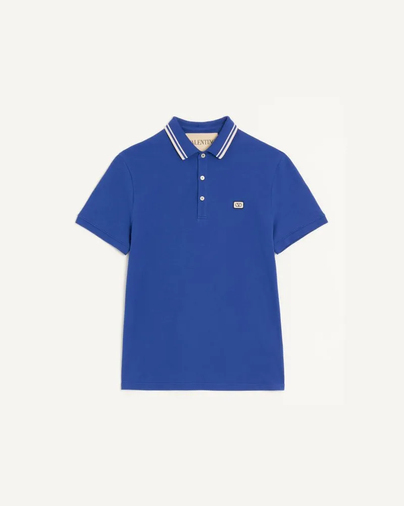 Valentino Garavani Polo In Piquet Di Cotone Con Patch Vlogo Uomo BLU Blu