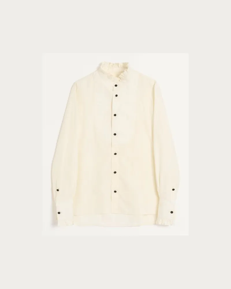 Valentino Garavani Camicia In Popeline Di Cotone Con Plastron E Rouches Uomo PANNA Panna