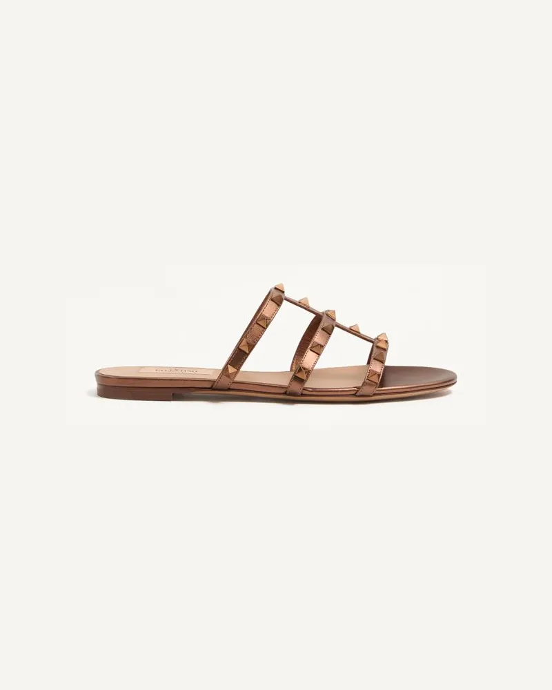 Valentino Garavani Sandalo Slider Basso Rockstud In Nappa Laminata Donna BRONZE Bronze