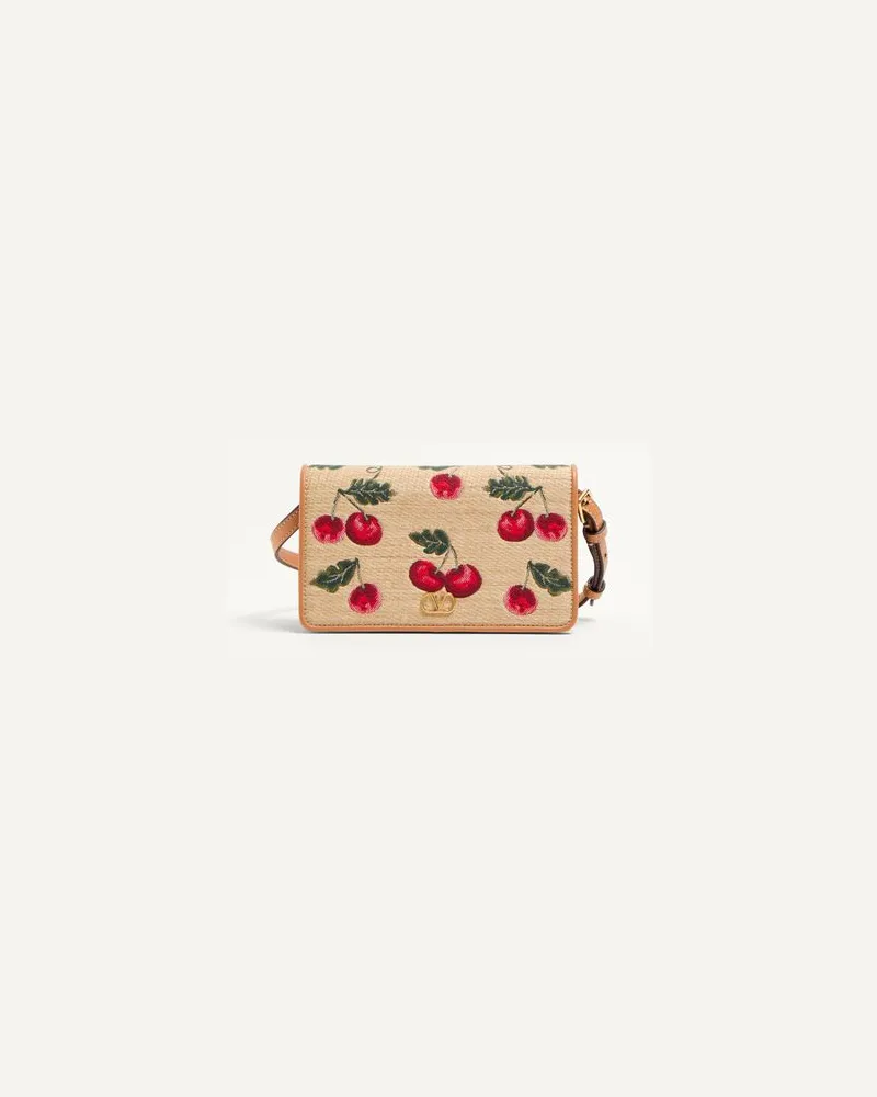 Valentino Garavani Mini Borsa A Spalla Vlogo Signature In Rafia Jacquard Con Motivo Cherryfic Donna NATURALE/ROSSO UNI 