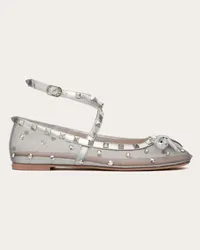 Valentino Garavani BALLERINA ROCKSTUD IN RETE CON CRISTALLI Donna PASTEL GREY/SILVER Pastel